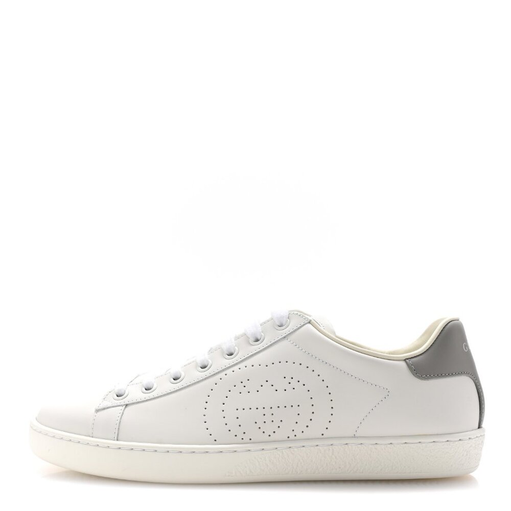 Calfskin Interlocking G Perforated Women's Ace Sneakers 37.5 White Grey Sky